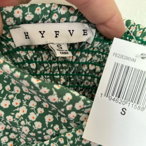 HYFVE Green Midi Floral Dress Side Slit V-Neck Open Cutout Back NWT - Picture 8 of 9